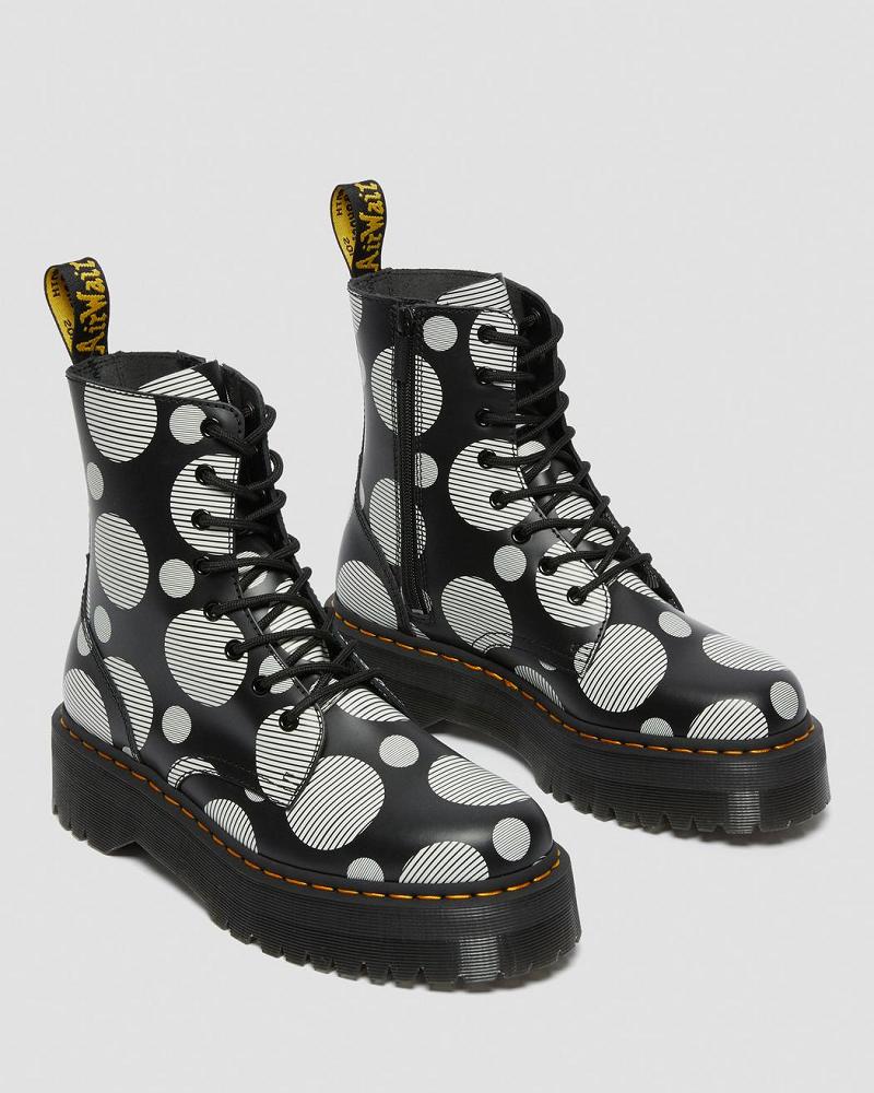 Dr Martens Jadon Polka Dot Smooth Leren Platform Laarzen Heren Zwart | NL 252XYU